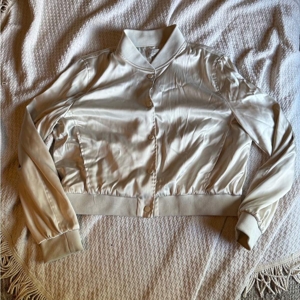 Rachel Zoe Satin Cream Bomber Jacket